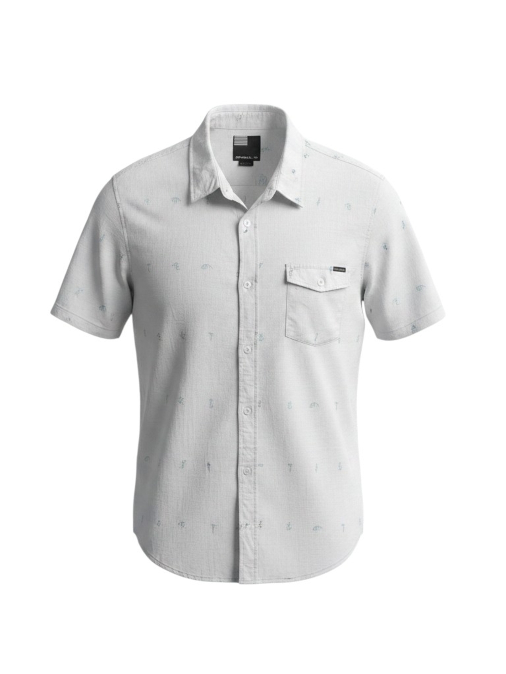 O'Neill 100% Cotton White Short-Sleeve Button-Down with Tiny Blue Motifs - Picture 1 of 8